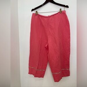 Nick & Sarah Cropped Coral Pants Plus Size Elastic Waist Linen Cotton